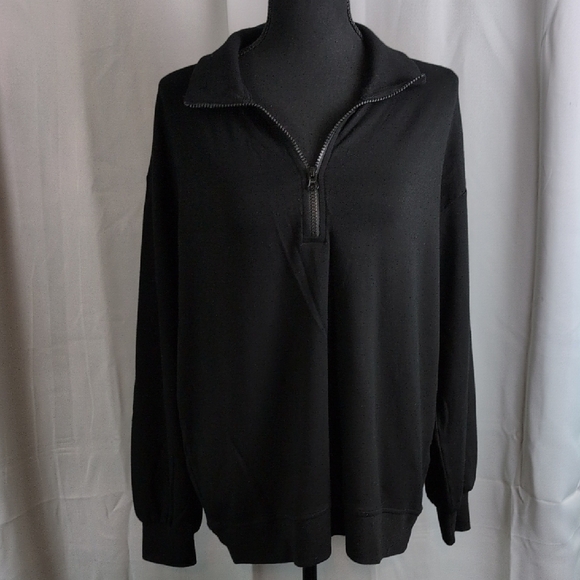 Three Dots Black Half Zip Up with Raised Collar Pullover. Large. Euc - Picture 1 of 6